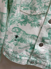 Mint Mambo Color Floral Jouy Animal Denim Jacket