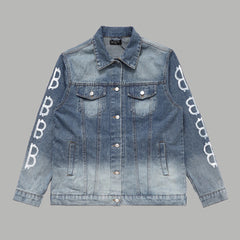 Denim jacket with lettering logo on the back