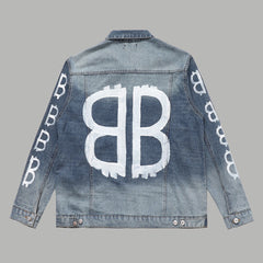 Denim jacket with lettering logo on the back