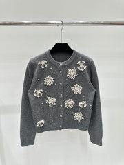 Beaded long-sleeved cardigan