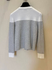 Silver striped round neck knitted cardigan