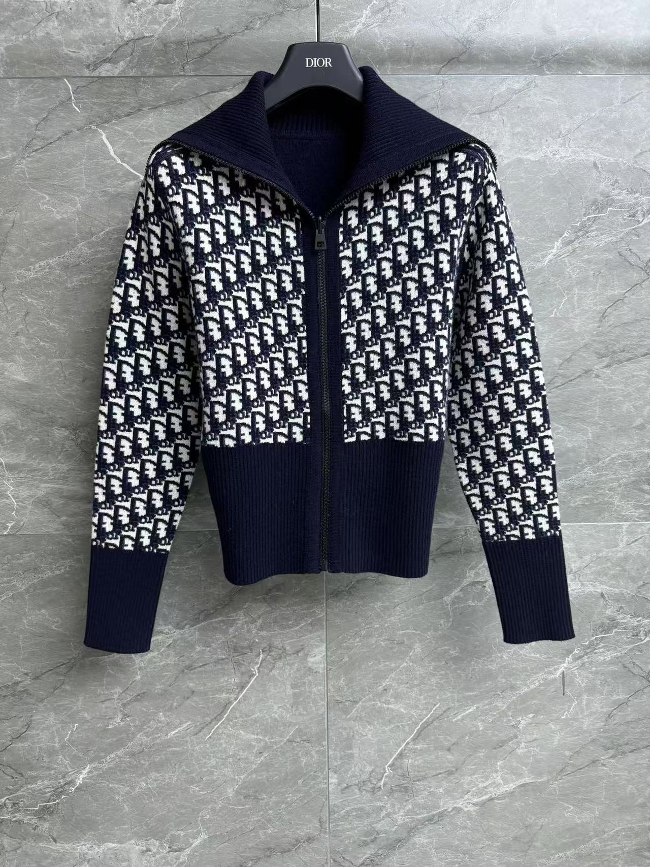 Navy collar zipper cardigan