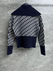 Navy collar zipper cardigan