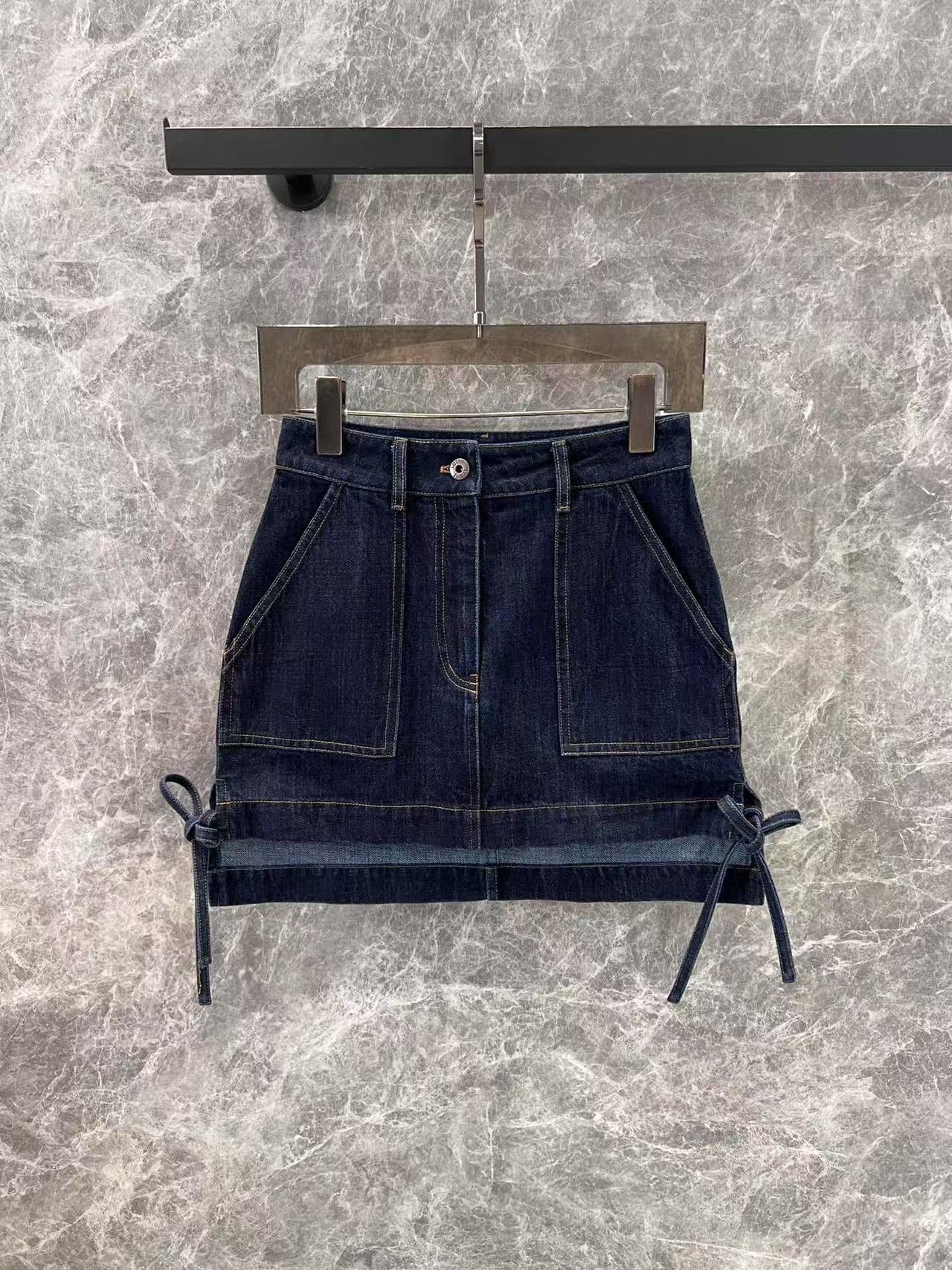 Denim with pocket leather patch + skirt