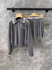Denim with pocket leather patch + skirt