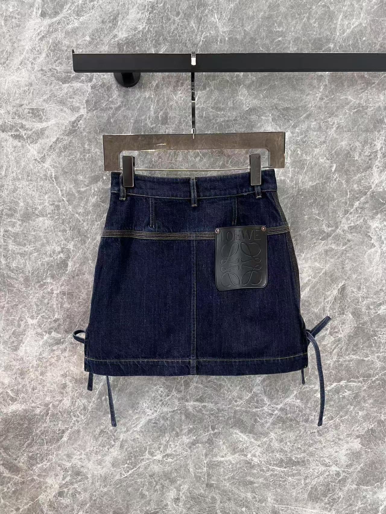 Denim with pocket leather patch + skirt