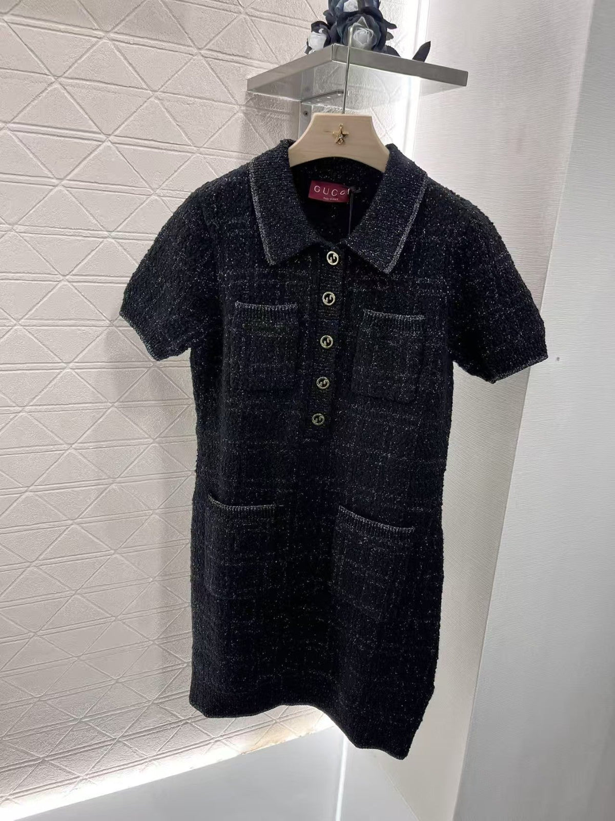 gold plaid small lapel dress