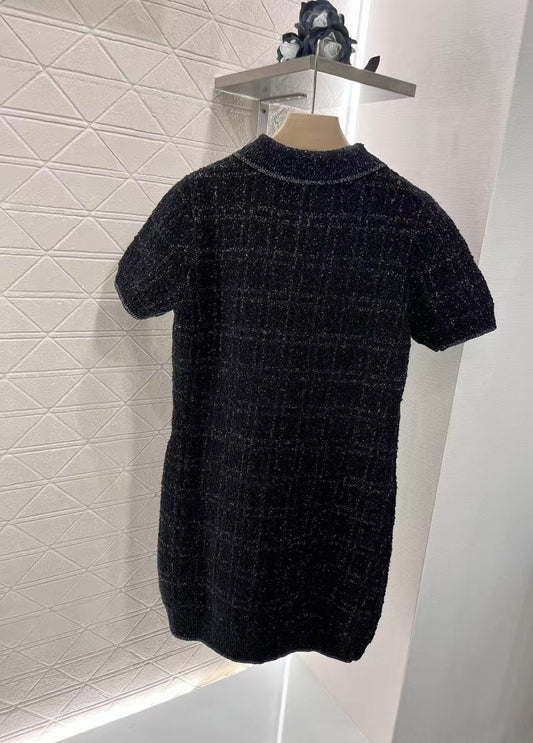 gold plaid small lapel dress