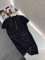 gold plaid small lapel dress