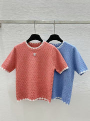 Round neck contrast knitted short sleeves