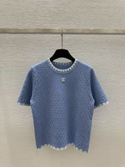 Round neck contrast knitted short sleeves