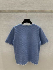 Round neck contrast knitted short sleeves