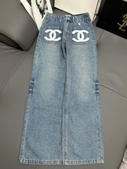 Pocket towel embroidered denim trousers