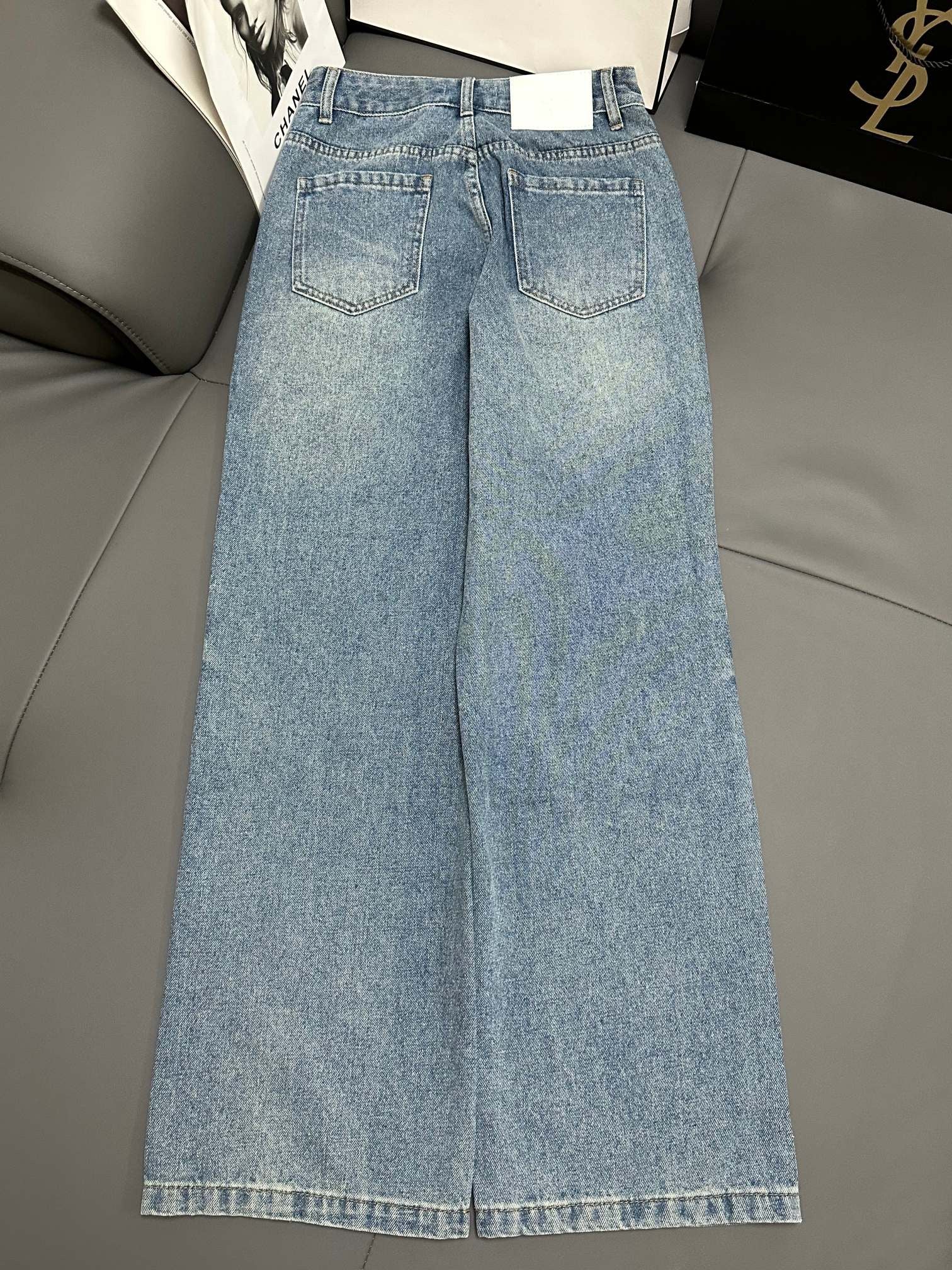 Pocket towel embroidered denim trousers