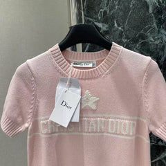 Round neck color block knitted short sleeves