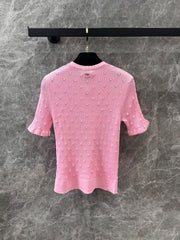 Classic three-dimensional polka dot crochet knitted short top