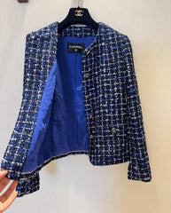 Dark blue woven V-neck jacket