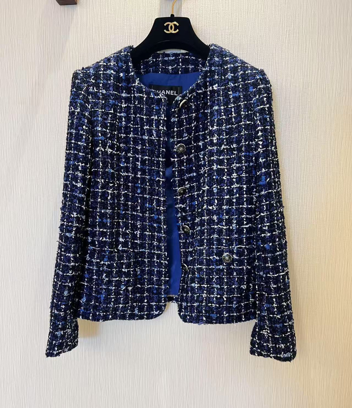 Dark blue woven V-neck jacket