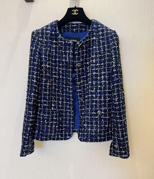 Dark blue woven V-neck jacket