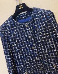 Dark blue woven V-neck jacket