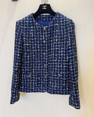 Dark blue woven V-neck jacket