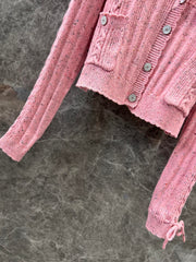 Heavy craft lace-up pollen cardigan