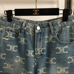 Printed denim shorts