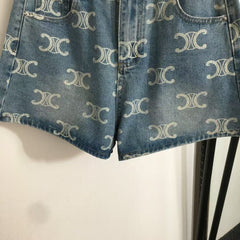 Printed denim shorts