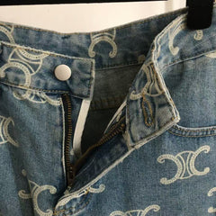 Printed denim shorts