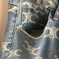 Printed denim shorts