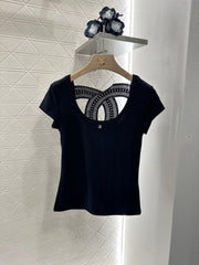 Heavy embroidery short sleeve top
