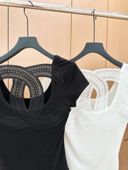 Heavy embroidery short sleeve top