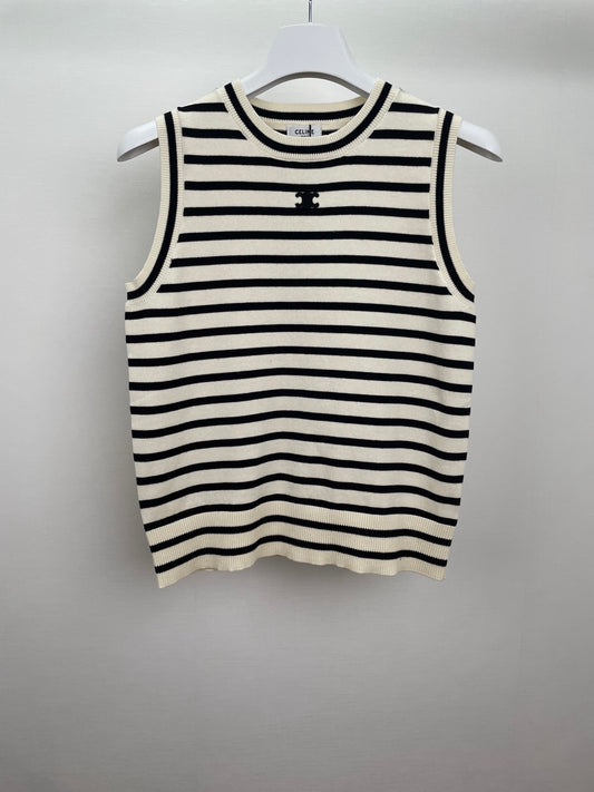 Striped embroidered vest