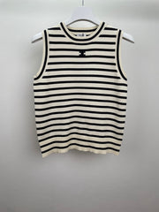 Striped embroidered vest