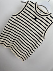 Striped embroidered vest