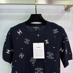 Embroidered letter knitted short sleeves