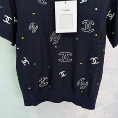Embroidered letter knitted short sleeves