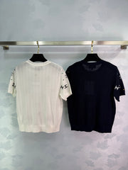 Embroidered letter knitted short sleeves