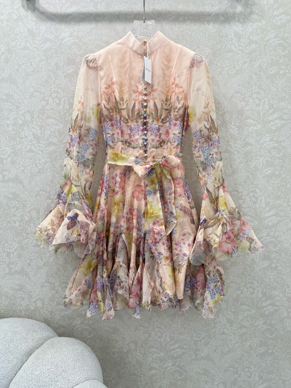 Irregular printed long-sleeved dress