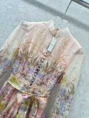 Irregular printed long-sleeved dress