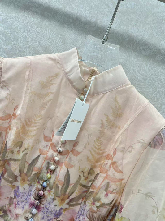 Irregular printed long-sleeved dress