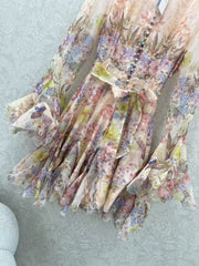 Irregular printed long-sleeved dress