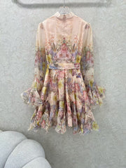Irregular printed long-sleeved dress
