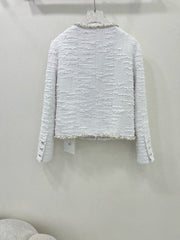 New Tweed Round Neck Pearl Coat