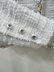New Tweed Round Neck Pearl Coat