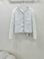 New Tweed Round Neck Pearl Coat