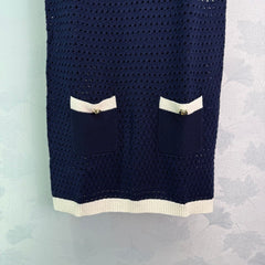 Contrast color hollow knitted vest dress