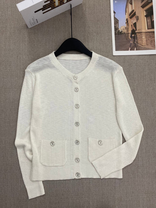 round neck button bamboo hemp knit Slim cardigan
