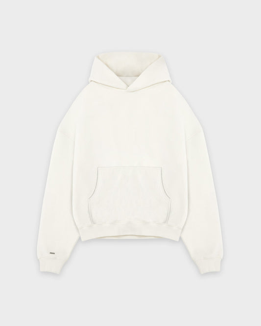 Heavy Cropped Off White Basic Hoodie