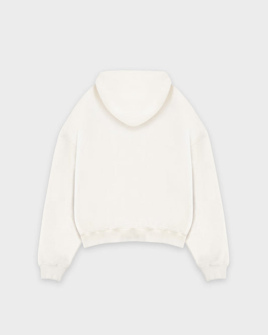 Heavy Cropped Off White Basic Hoodie